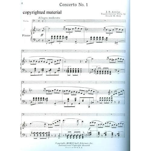 Accolay, JB - Concerto No 1 in a minor for Viola and Piano - Schirmer Edition