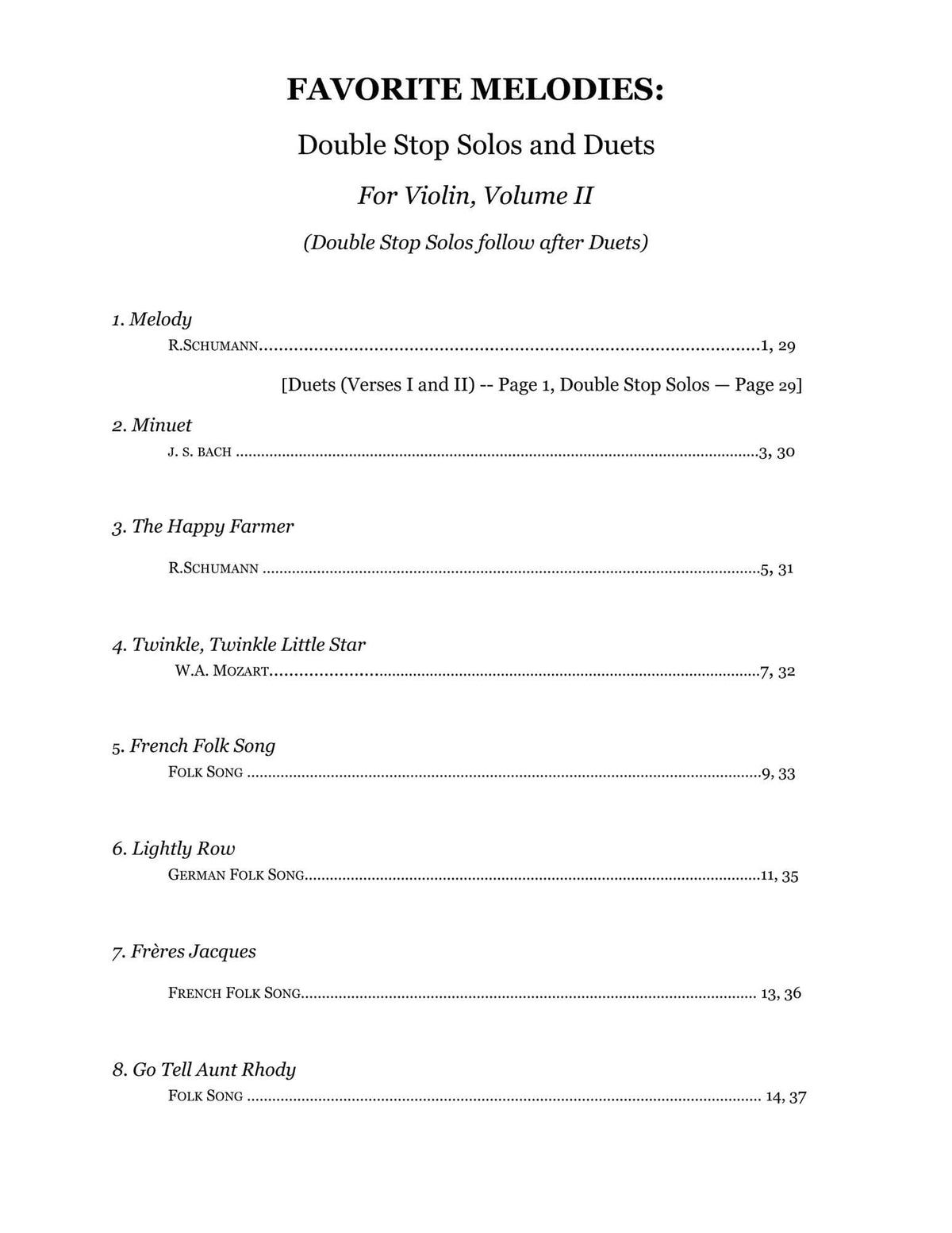 Yasuda, Martha - Favorite Melodies: Double Stop Solos and Duets for Violin, Volume II - Digital Download