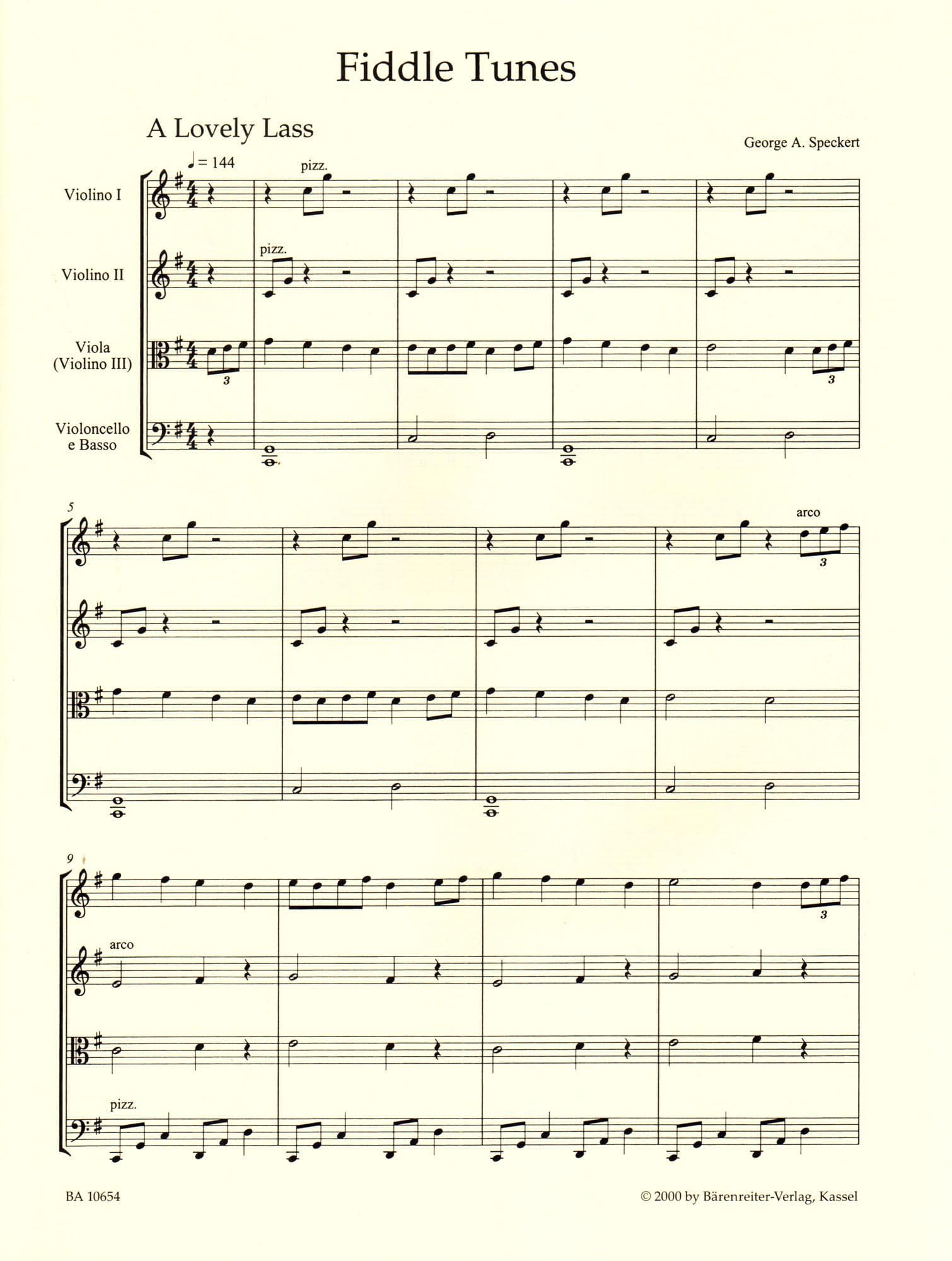 Fiddle Tunes: Irish Music for Strings - Two Violins, Viola (3rd Violin), and Cello (Bass) - arranged by Georg Speckert - Bärenreiter Verlag