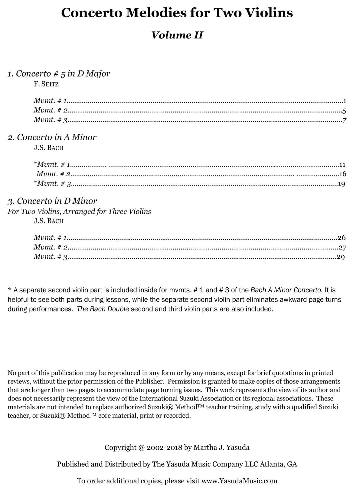 Yasuda, Martha - Concerto Melodies For Two Violins, Volume II, 2nd Edition - Digital Download