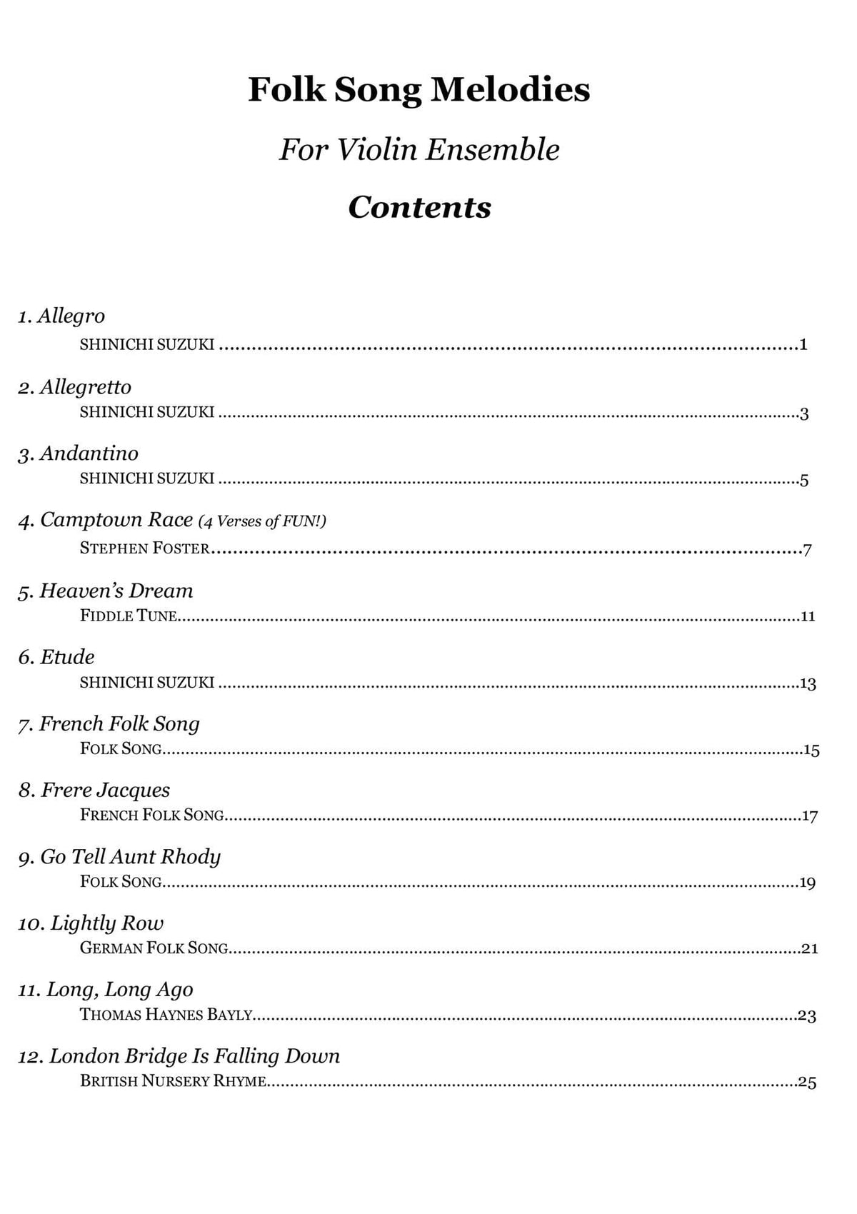 Yasuda, Martha - Folk Song Melodies For Violin Ensemble, 2nd Edition - Digital Download