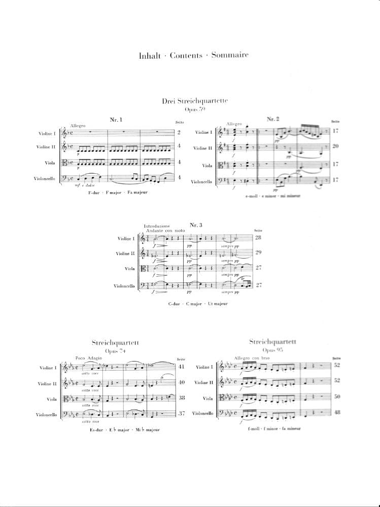 Beethoven, Ludwig - String Quartets Op 59, 74, 95 for Two Violins, Viola and Cello -  Henle Verlag URTEXT Edition