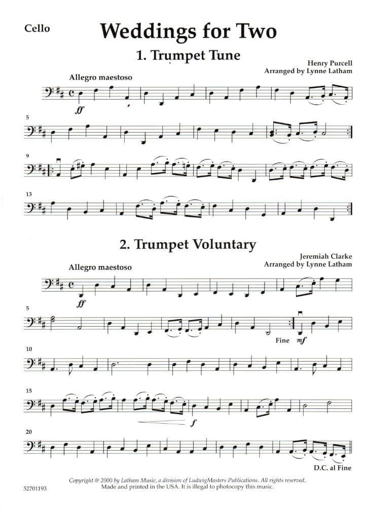 Weddings for Two - Cello part - arranged by Lynne Latham - Latham Music Enterprises