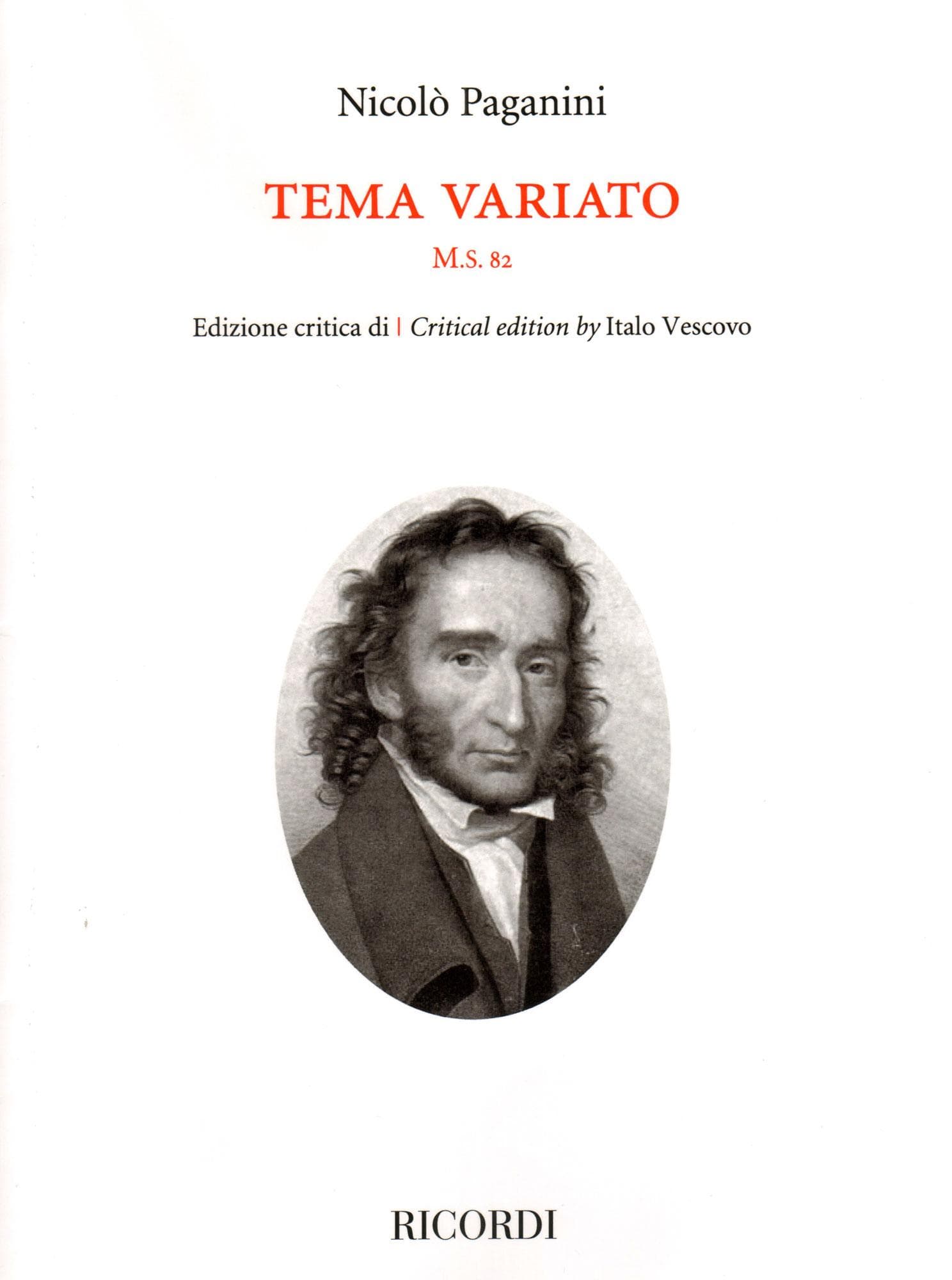 Paganini, Niccolo - Tema Variato, M.S. 82 - for Solo Violin - Ricordi Edition