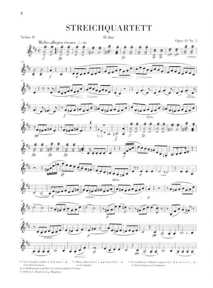 Mendelssohn, Felix - String Quartets, Op 44, Nos 1-3 - Two Violins, Viola, and Cello - G Henle Verlag URTEXT