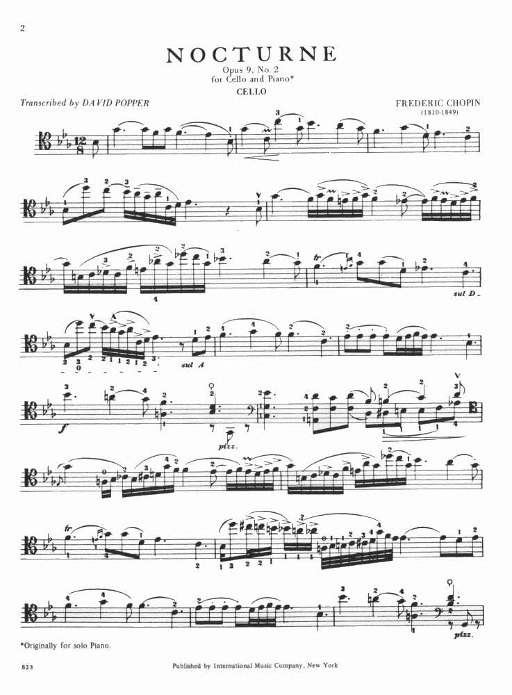 Nocturne in E-flat Major, Op 9 No 2 - Chopin, Frederic - Cello and Piano - arranged by David Popper - International Music Company