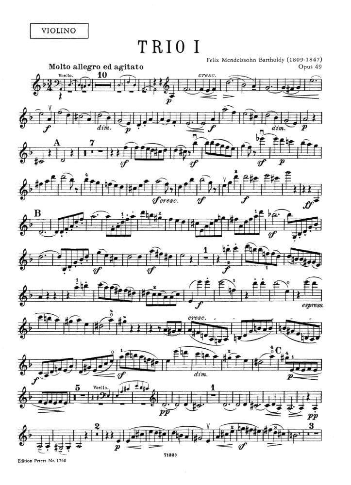 Mendelssohn, Felix - Piano Trios, Op 49 and 66 - Violin, Cello, and Piano - Edition Peters