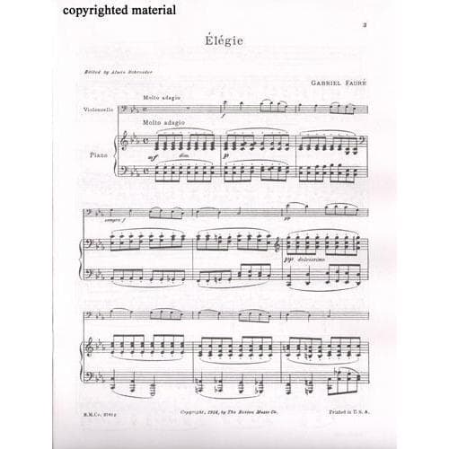 Fauré, Gabriel - Élégie, Op 24 - Cello and Piano - edited by Alwin Schroeder - Boston Music Company