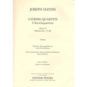 Haydn - Six String Quartets, opus 76 - Score and Parts - Edition Peters