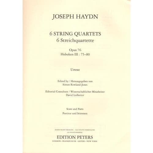 Haydn - Six String Quartets, opus 76 - Score and Parts - Edition Peters