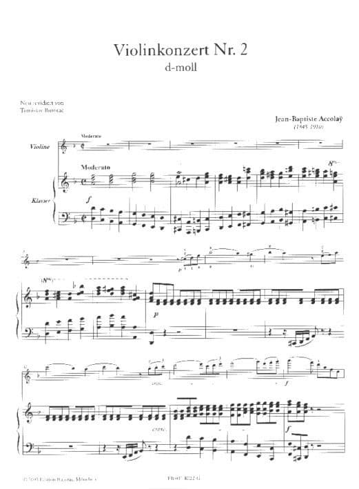 Accolay, JB - Violin Concerto No 2 in D Minor - Violin and Piano - edited by Tomislav Butorac - Ice-Land Music