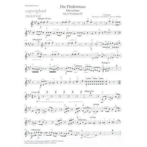 Strauss, Richard - Die Fledermaus Overture, for Six Cellos Peters Edition