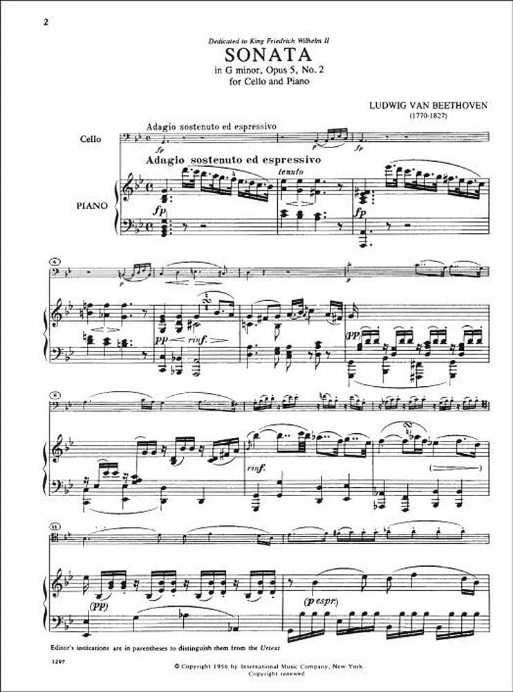 Beethoven, Ludwig - Sonata No 2 in g minor Op 5 for Cello and Piano - Arranged by Rose - International Edition