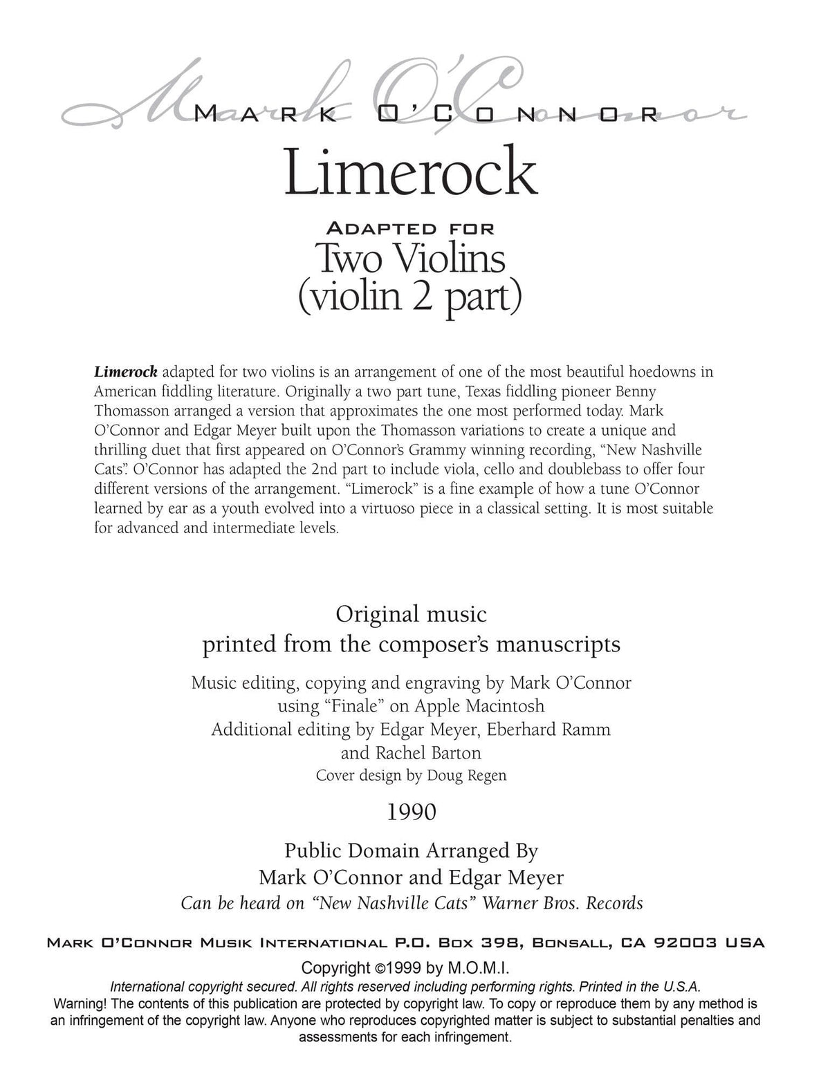 O'Connor, Mark - Limerock for 2 Violins - Violin 2 - Digital Download