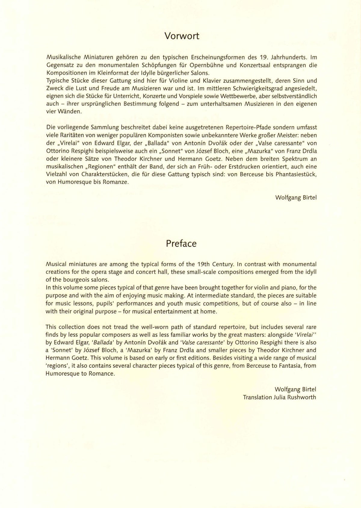 25 Romantic Miniatures - for Violin and Piano - edited by Wolfgang Birtel - Schott