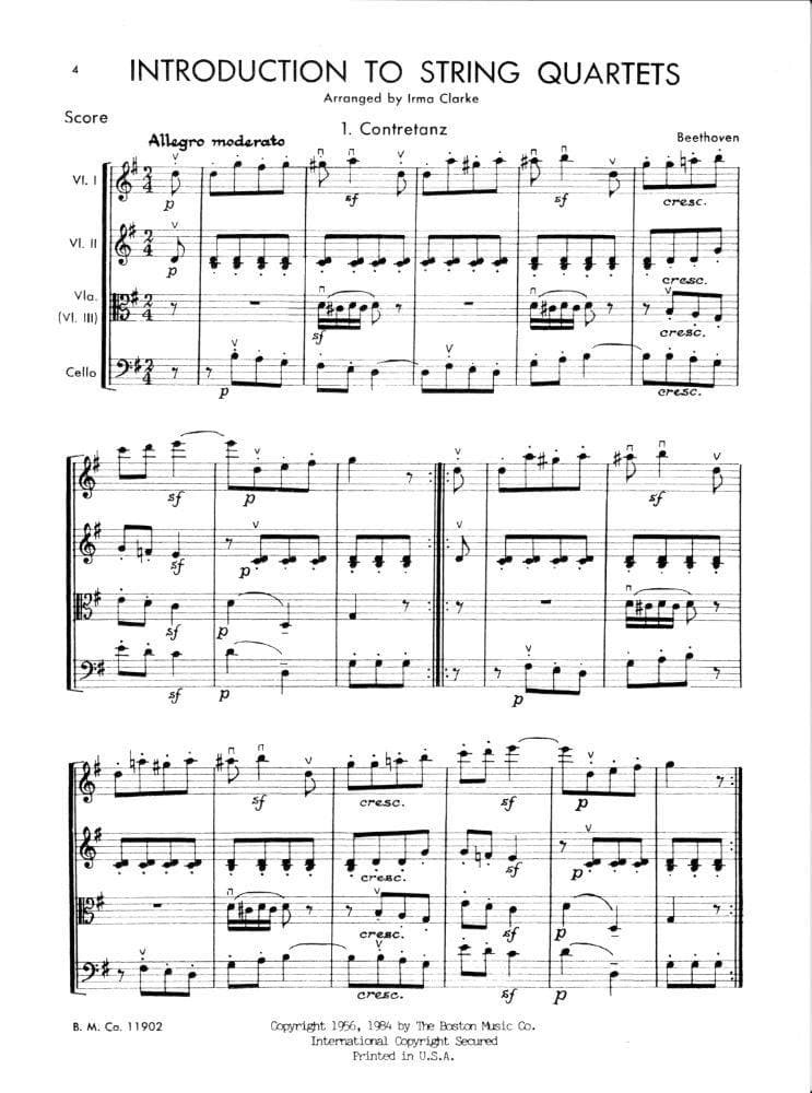 Clarke, Irma - Introduction to String Quartets Book 1 - Boston Music Company Publication