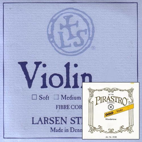 Larsen Custom Violin String Set with Loop-End Gold Label E - 4/4 size - Medium Gauge