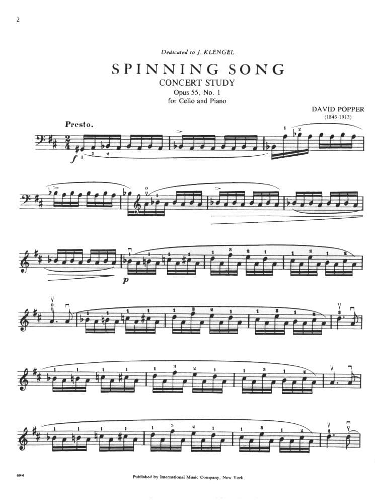 Popper, David - Spinning Song, Op 55, No1 - for Cello and Piano - International Music Co