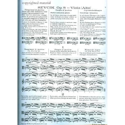 Sevcik, Otakar - Shifting The Position, Op 8 For Viola Arranged by Tertis Published by Bosworth & Co