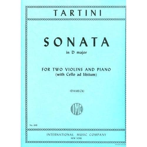 Tartini, Giuseppe - Trio Sonata in D Major For Two Violins and Piano (with cello ad lib) Edited by Dameck Published by International Music Company