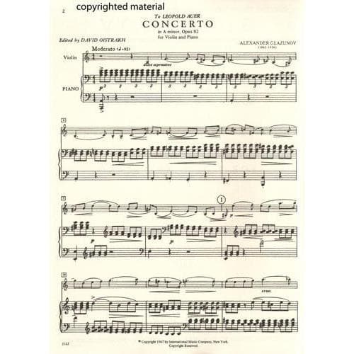 Glazunov, Alexander - Concerto in a minor, Op 82 - Violin and Piano - edited by David Oistrakh - International Edition