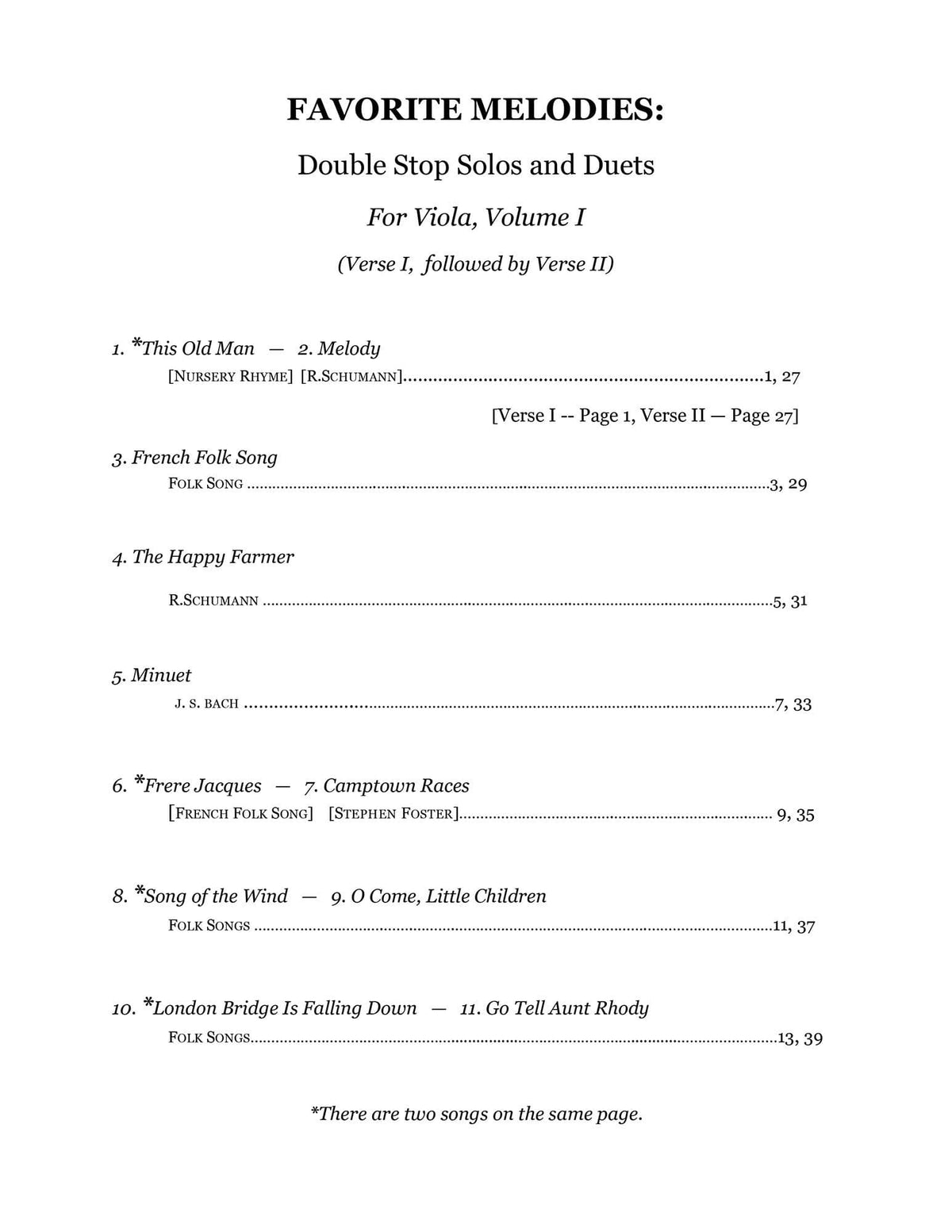 Yasuda, Martha - Favorite Melodies: Double Stop Solos and Duets for Viola, Volume I - Digital Download
