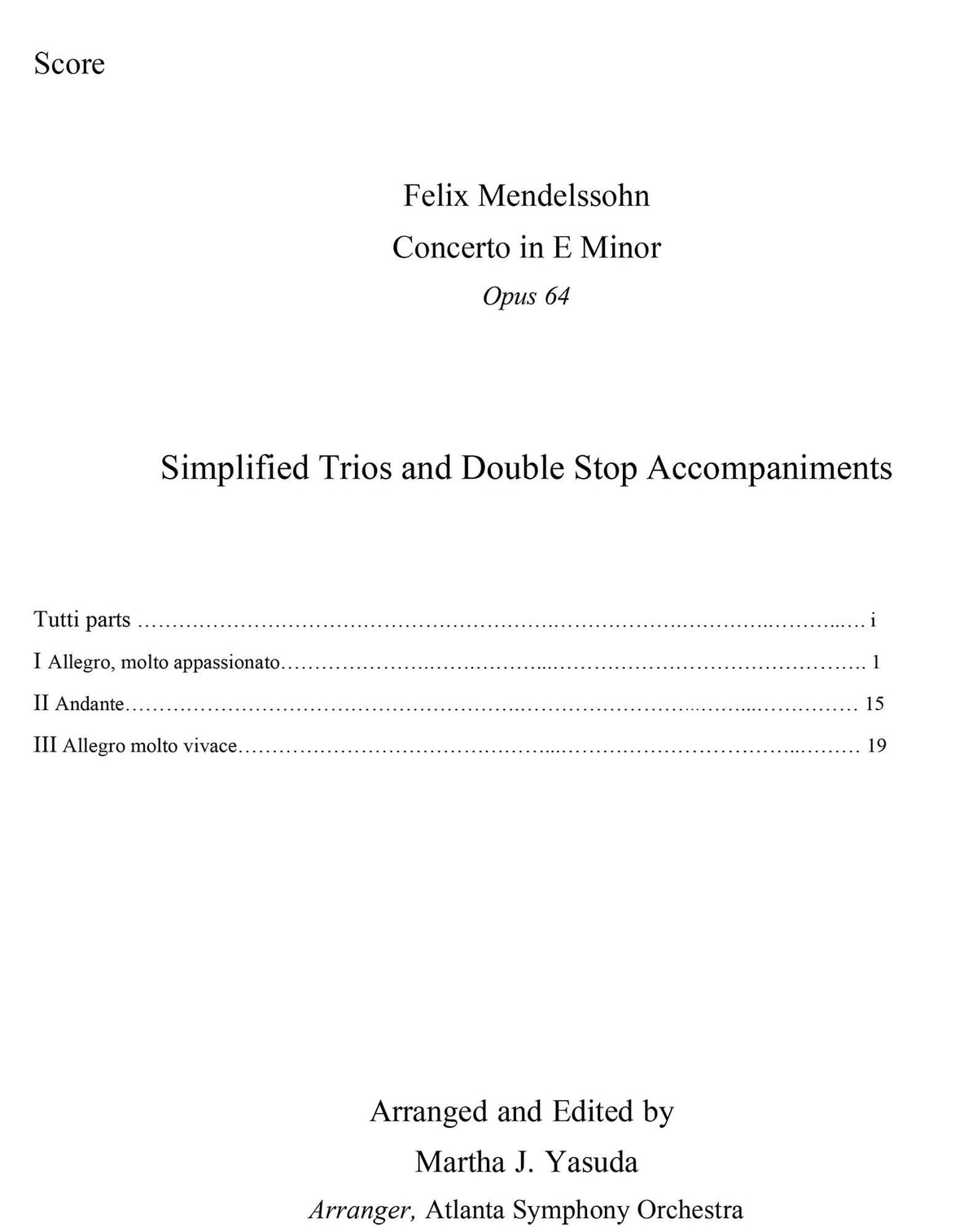 Yasuda - The Mendelssohn Violin Concerto: Trio & Advanced Double Stop Accomp - Dig. Download