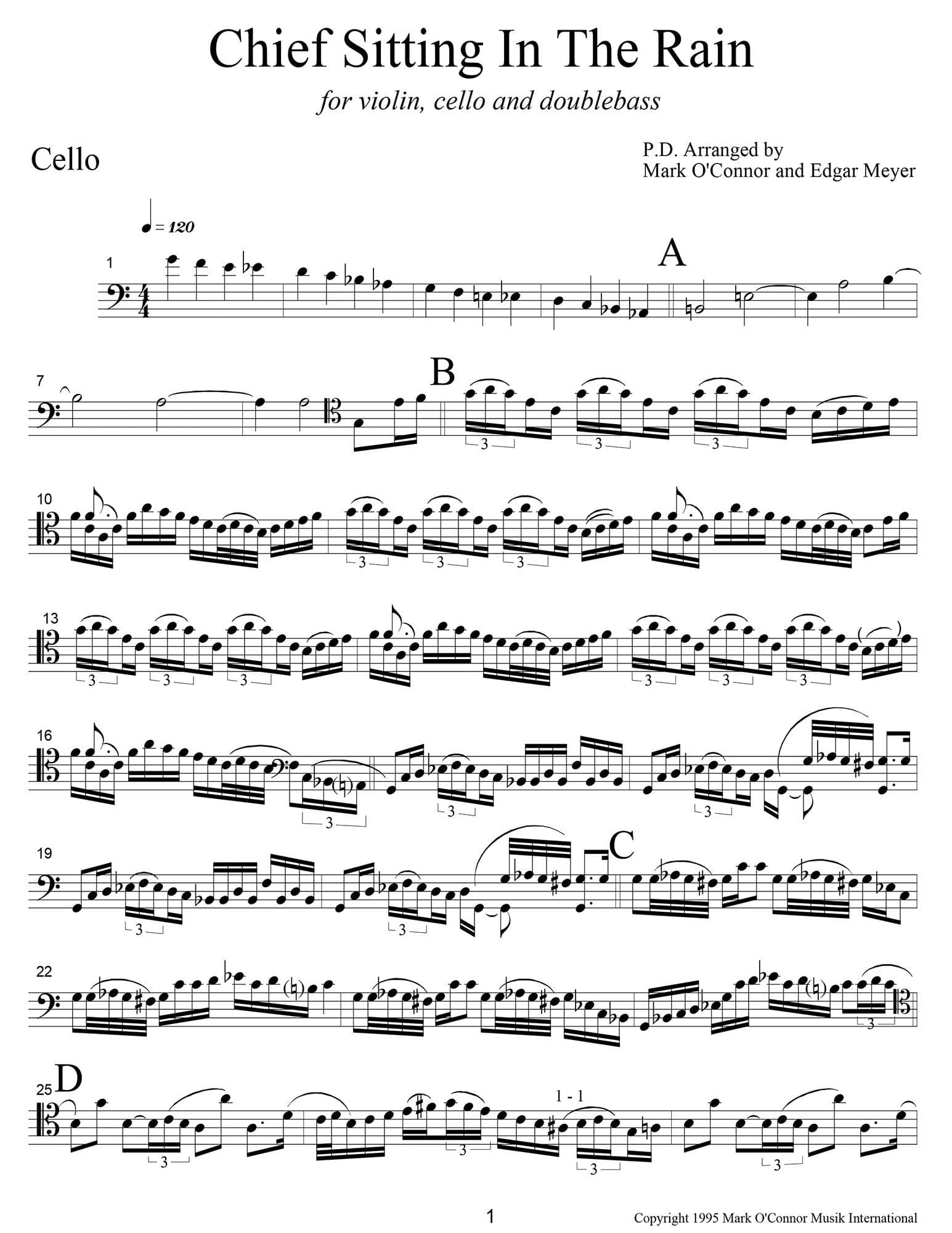 O'Connor, Mark - Chief Sitting In The Rain for Violin, Cello, and Bass - Cello - Digital Download