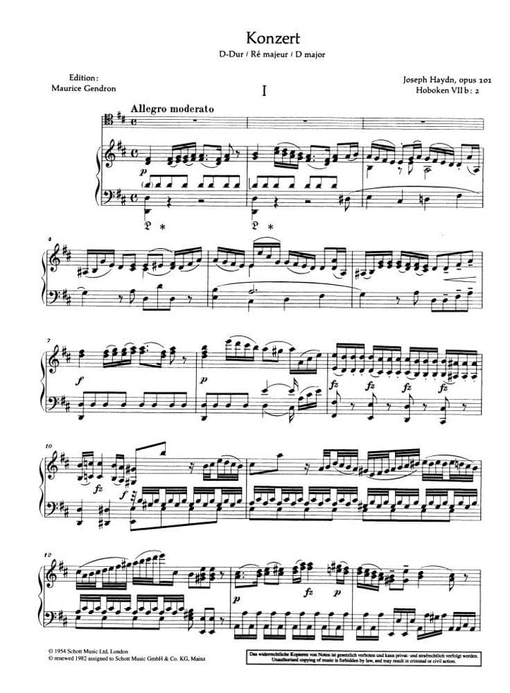 Haydn, Franz Joseph - Concerto in D Major, Hob VIIb:2 - Cello and Piano - edited by Maurice Gendron - Schott Edition