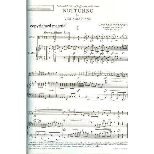 Beethoven, Ludwig - Notturno In D Major Op 42 for Viola and Piano - Schott Edition