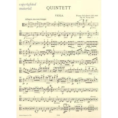 Schubert, Franz - Quintet In C Major, Op 163, D 956 - PARTS ONLY - Peters Edition