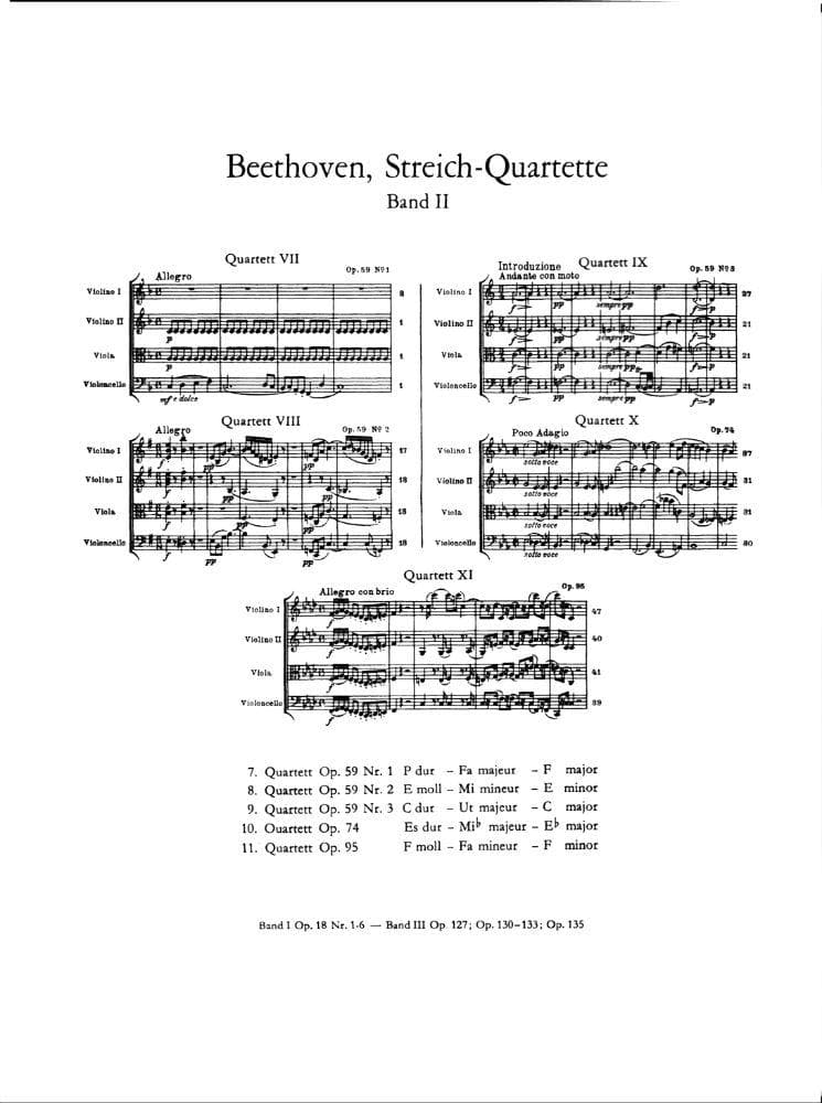 Beethoven, Ludwig - String Quartets Op 59, 74, 95 for Two Violins, Viola and Cello -  Arranged by Moser - Peters Edition