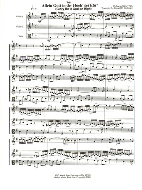 Bach, J.S. - Glory Be to God on High - for Two Violins and Viola - arranged by Dishinger - Medici Music Press
