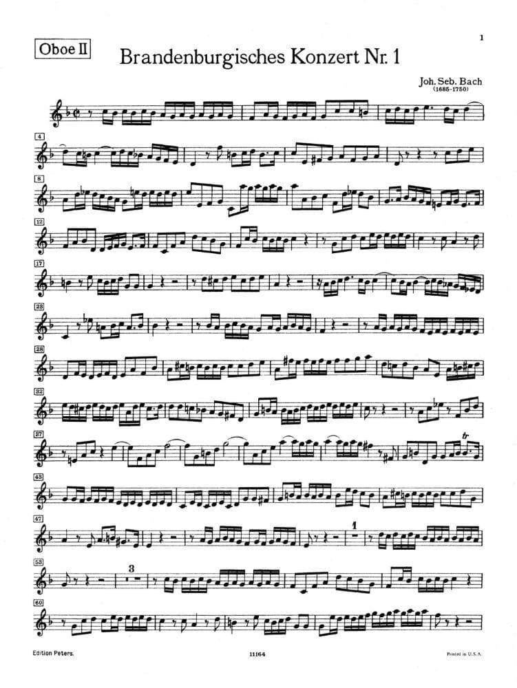 Bach, J.S. - Brandenburg Concerto No. 1 BWV 1046 for Oboe 2 - Peters Edition