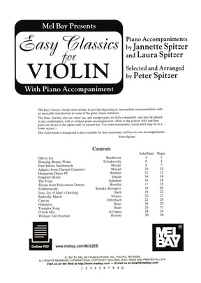 Easy Classics for Violin - One or Two Violins and Piano - arranged by Spitzer - Book/Online PDF - Mel Bay Publications
