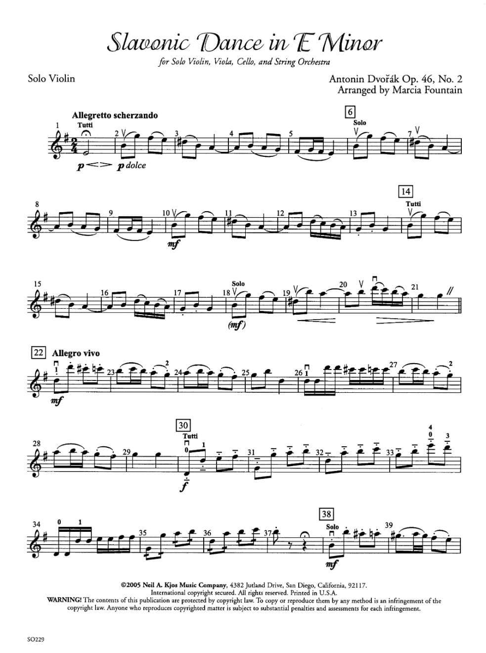 Dvo?ák, Antonín - Slavonic Dance in e minor, Op 46, No 2 - String Orchestra - Score and Parts - Neil A Kjos Music Co