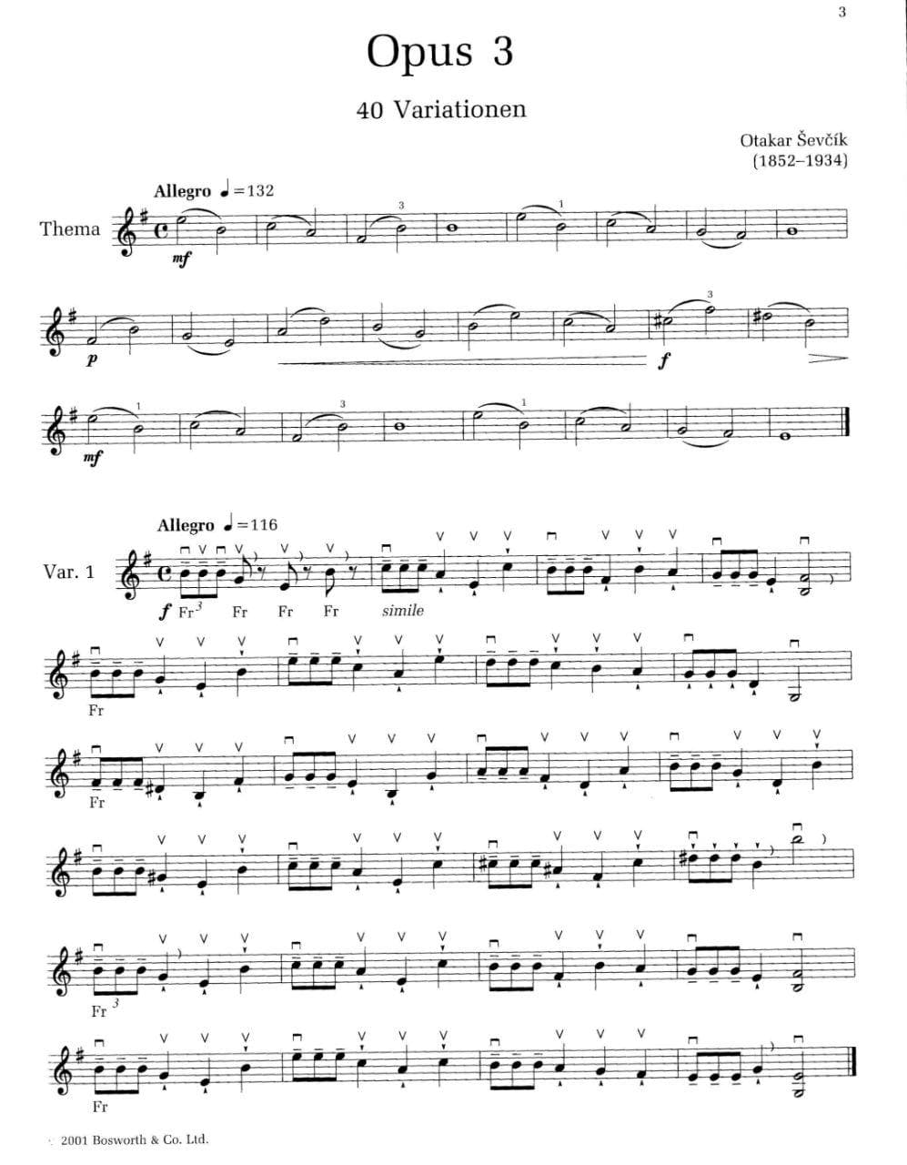 Sevcik, Otakar - 40 Variations Op 3 For Violin Published by Bosworth and Co