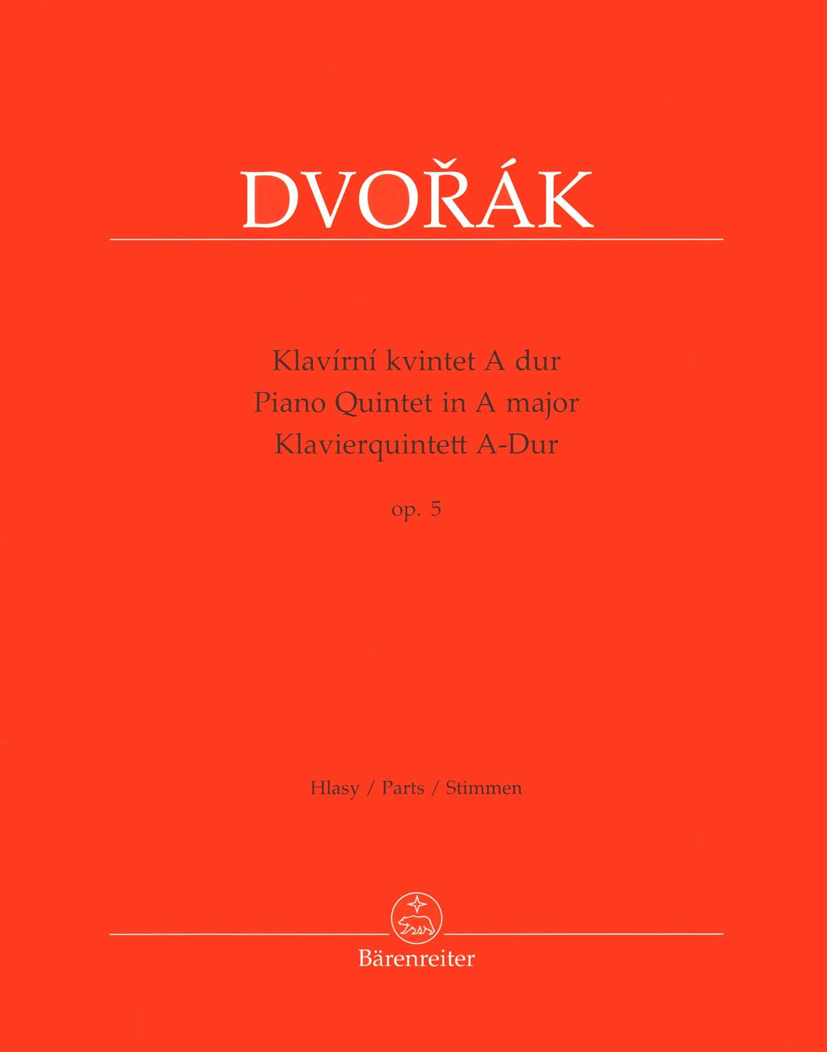 Dvorak, Antonin - Piano Quintet in A major, op. 5 - for Two Violins, Viola, Cello, and Piano - edited by Burghauser and Solc - Barenreiter URTEXT