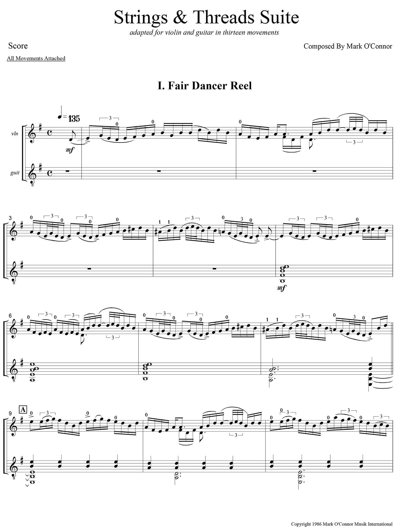 O'Connor, Mark - Strings & Threads Suite for Violin and Guitar - Score - Digital Download