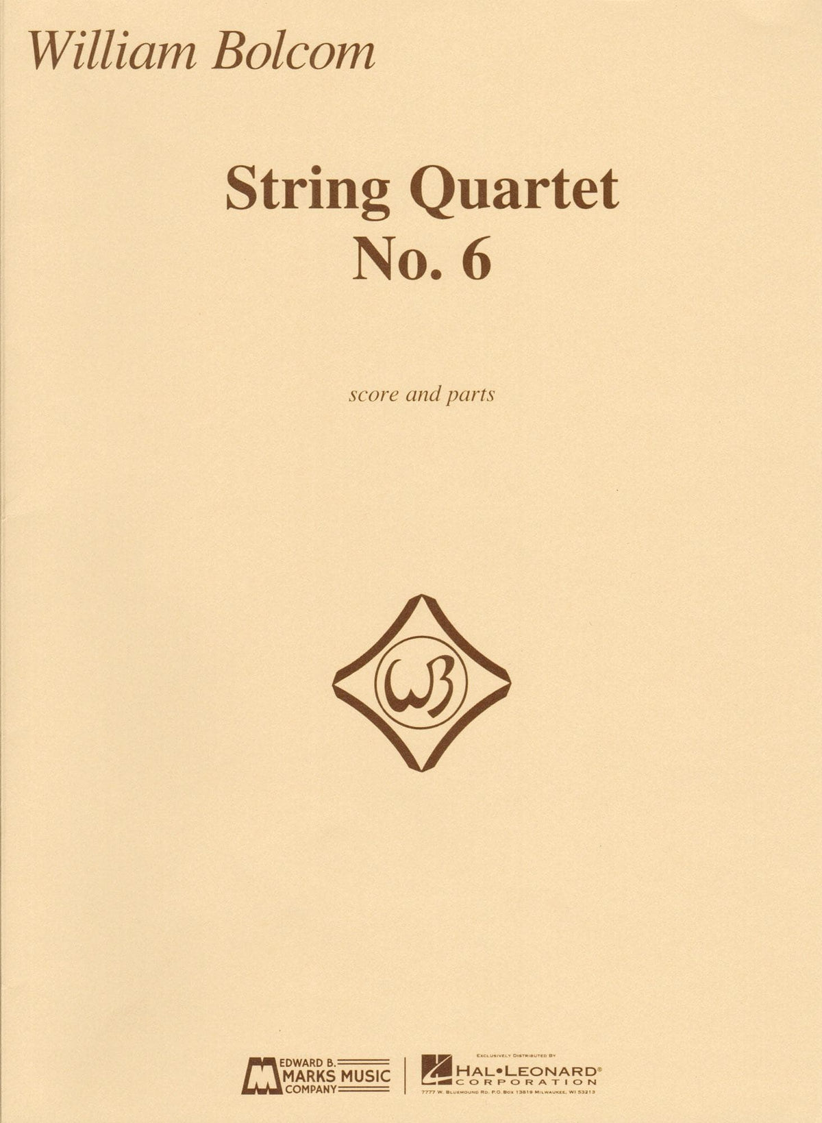 Bolcom, William - String Quartet No. 6 - Score and Parts - Edward B. Marks Music Company
