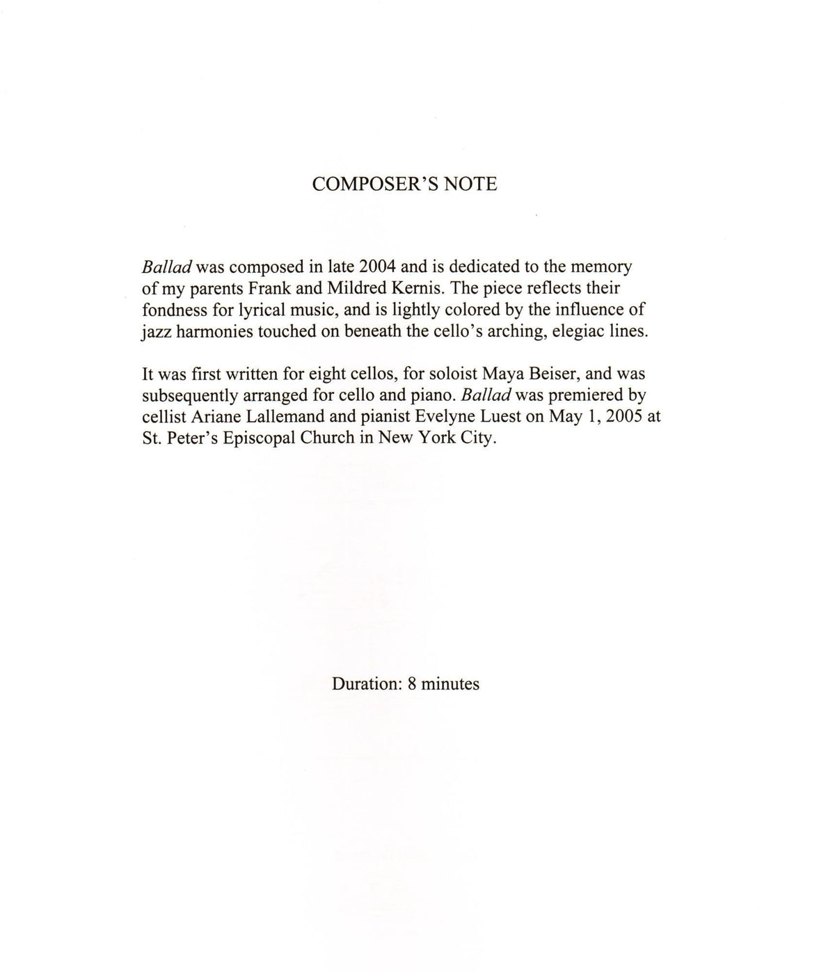 Kernis, Aaron Jay - Ballad - Cello and Piano - Boosey & Hawkes Edition