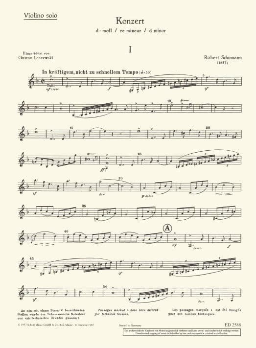 Schumann, Robert - Violin Concerto in D Minor (1853) - for Violin and Piano - Schott