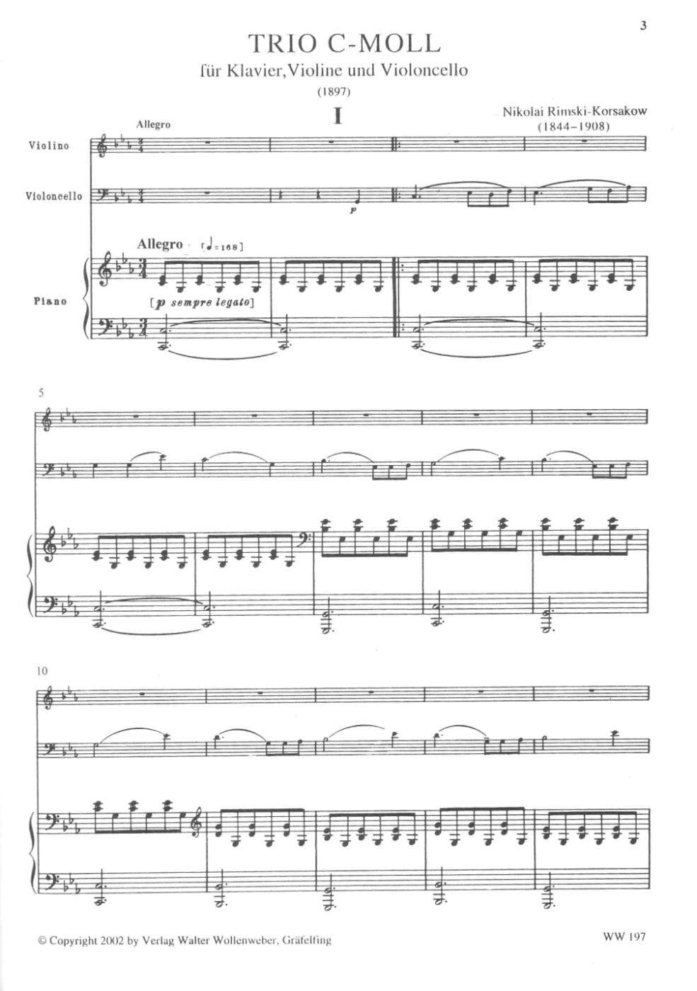 Rimsky-Korsakov, Nikolai - Piano Trio in C Major For Violin, Cello, and Piano Peters Edition
