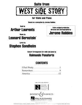 Bernstein, Leonard - Suite from "West Side Story" for Violin Piano - arranged by Raimundo Penaforte - Leonard Bernstein Music Publishing Co