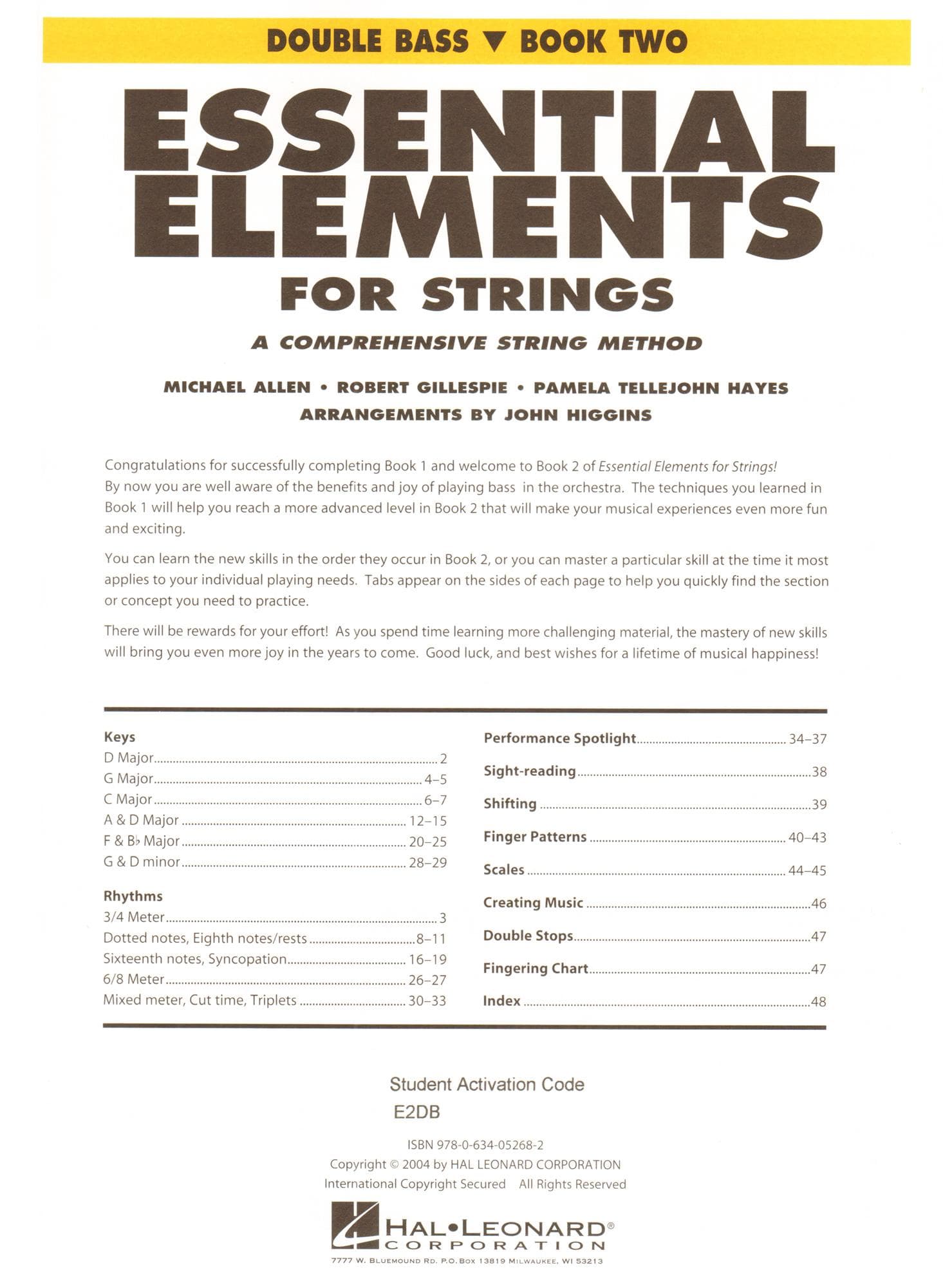 Essential Elements Interactive (formerly 2000) for Strings - Bass Book 2 - by Allen/Gillespie/Hayes - Hal Leonard Publication