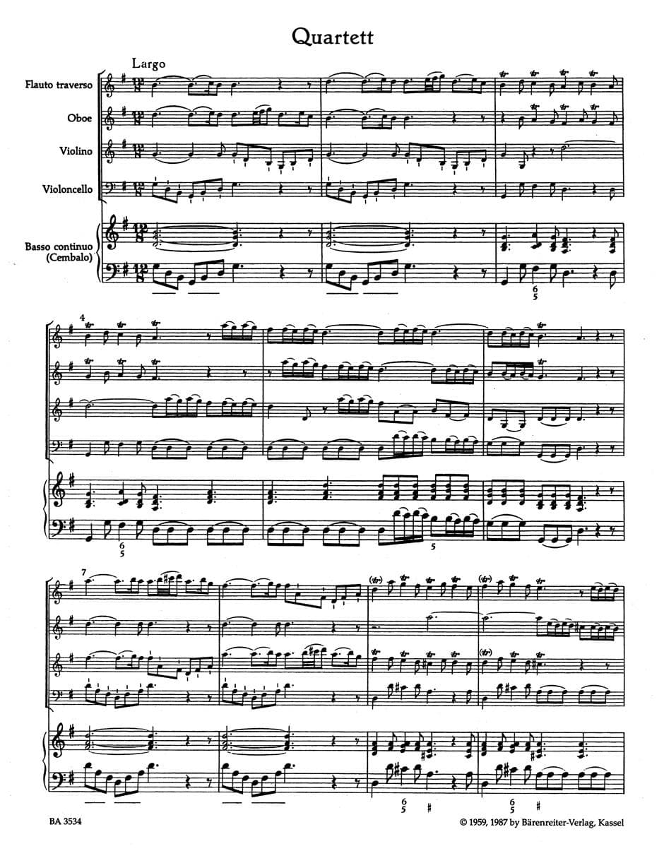 Telemann, Georg Philipp - Quartet in G Major, TWV 43:G2 URTEXT Published by Barenreiter