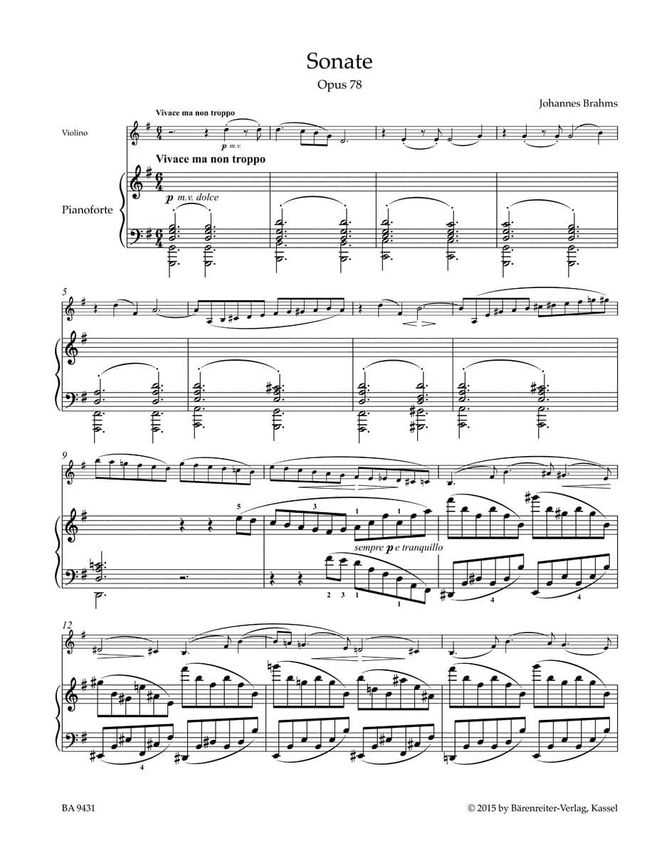 Brahms, Johannes - Sonata in G Major, Op 78 - for Violin and Piano - edited by Clive Brown and Neal Peres Da Costa - Barenreiter URTEXT