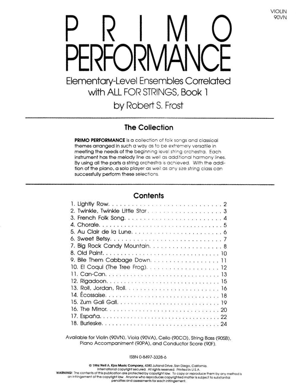 Frost, Robert S - Primo Performance - Violin - Kjos Music Co