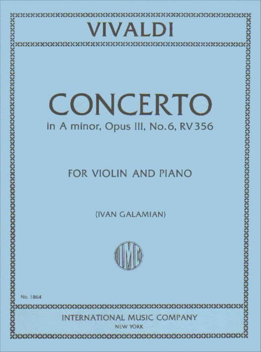 Vivaldi, Antonio - Violin Concerto in A Minor, Op 3 No 6, RV 356 - Violin and Piano - edited by Galamian - International Music Company