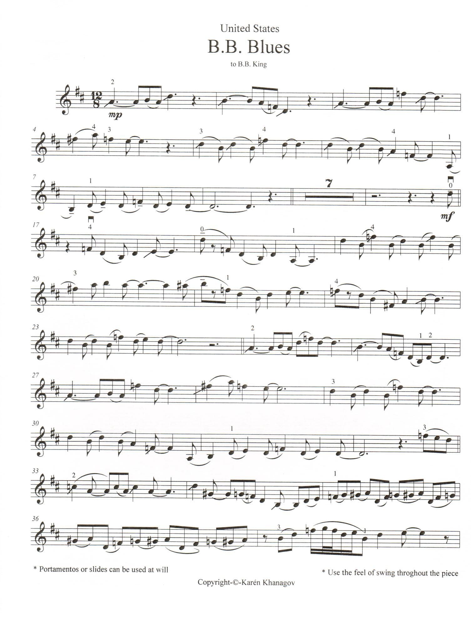 Khanagov, Karén - B.B. Blues - United States from Parade of Nations - for Violin and Piano - Hanaga Publication